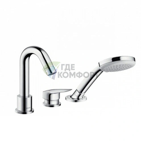 Смеситель для ванны Hansgrohe Logis с ручным душем 2jet и коротким изливом, хром (71313000) - фото 1