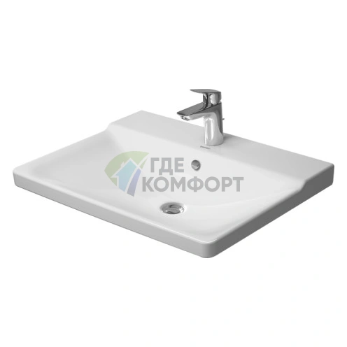 Раковина Uravit P3 Comforts 650x500 мм для мебели, белая, с тремя отверстиями под смеситель - фото 1