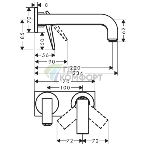 Смеситель для раковины AX Citterio встраиваемый с панелью и изливом 220 мм, хромированное покрытие (39171000) - фото 2