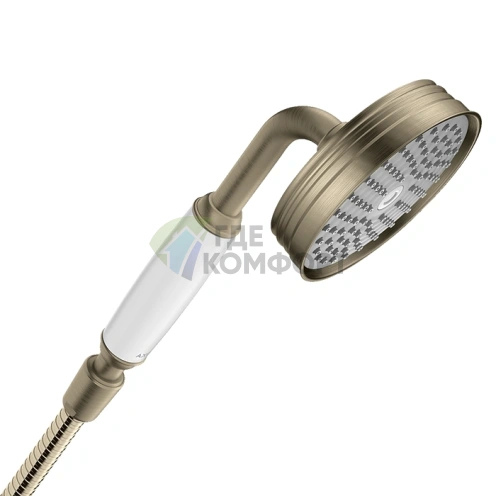 Ручной душ AX Montreux 100 мм с белой рукояткой в шлифованном никеле (16320820) - фото 1