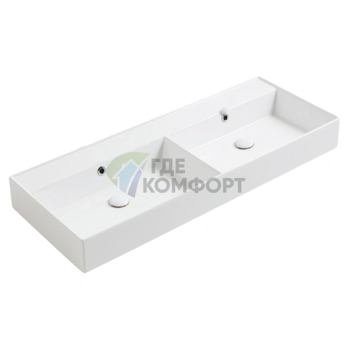 Подвесная двойная раковина SIMAS AGILE 121x46 см без перелива и отверстий, белая - фото 1