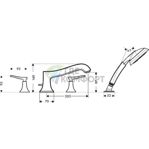 Смеситель Hansgrohe Metris Classic для установки на борт ванны - фото 3