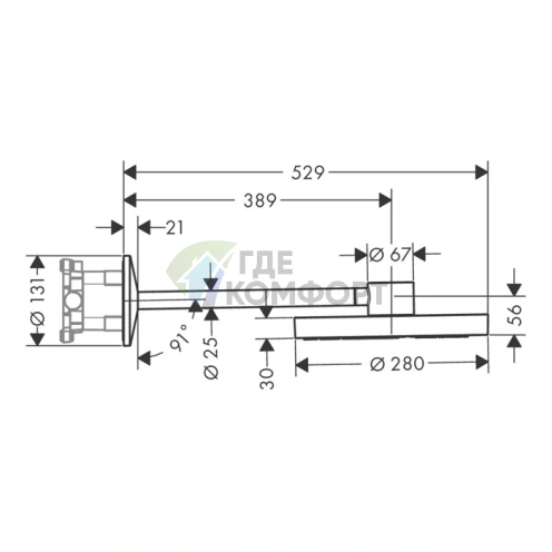 Верхний душ AXOR ONE 280 мм с держателем и 2 режимами в шлифованном золоте (48492250) - фото 2