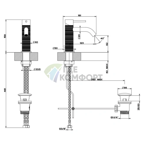 Смеситель GESSI для раковины на 1 отверстие с донным клапаном, цвет матовый хром (54301#239) - фото 2