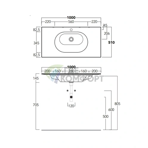 Раковина на столешницу SIMAS WAVE 100×50×14,5 см белая с отверстием под смеситель - фото 2