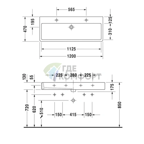 Раковина Duravit Vero для мебели без перелива, 1200x470 мм, белая (454120072) - фото 4