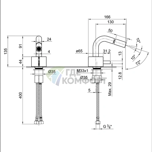 Смеситель для биде Fantini AF/21: матовая натуральная сталь, излив 130 мм (27 93 A508WF) - фото 2