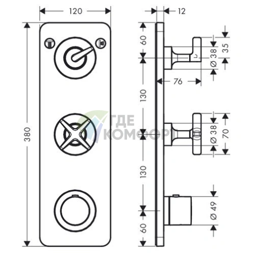 Термостат для душа AX Citterio E встраиваемый, 2 выхода, хром (36703000) - фото 2