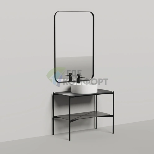 Консоль с зеркалом Grazia 800 мм: элегантность черного искусственного камня (27G108) - фото 1