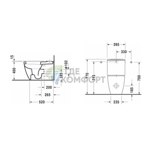 Бачок унитаза Duravit ME by Starck с двойным смывом 6/3 л, белый, хромированная арматура (938000005) - фото 2