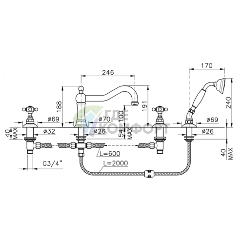 Смеситель для ванны с душем Nicolazzi Half Dome Crystal на борт ванны, хром (1449CR93) - фото 2