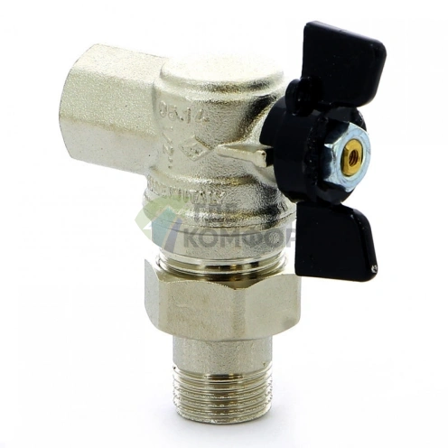 Bugatti Oregon кран шаровый угловой 1/2, артикул 594, полнопроходной, ручка-бабочка, разъемное соединение - фото 2