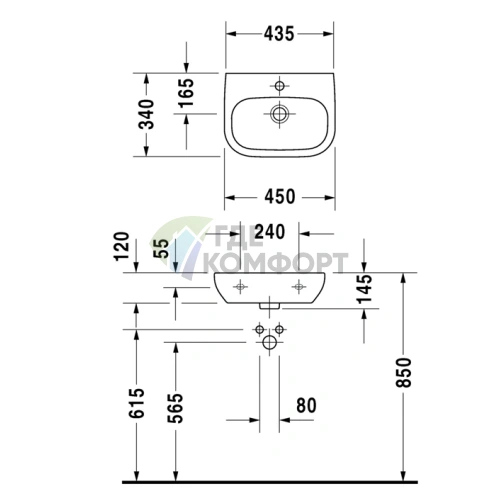 Медицинская раковина Duravit D-Code 450x340 мм без перелива, белая (7074500002) - фото 2