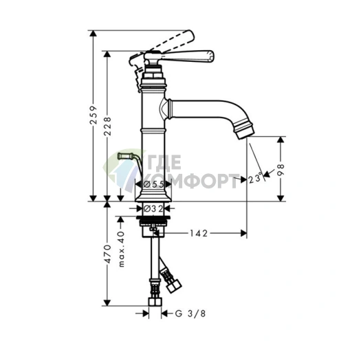 Смеситель для раковины AX Montreux с изливом 147 мм и сливным гарнитуром в полированном золоте (16515990) - фото 2
