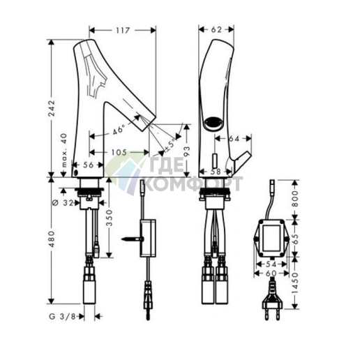 Электронный смеситель для раковины AX Starck Organic с регулировкой температуры (12171000) - фото 2