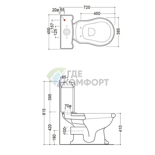 Унитаз-моноблок KERASAN Retro с пристенным сливом, черный глянец (101304nero) - фото 2