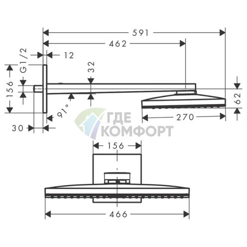 Верхний душ Rainmaker Select 460 настенный, с держателем, черный/хром (24003600) - фото 2