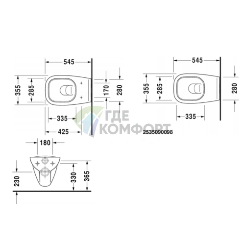 Подвесной унитаз Duravit D-Code с вертикальным смывом 4.5 л (25350900002) - фото 2