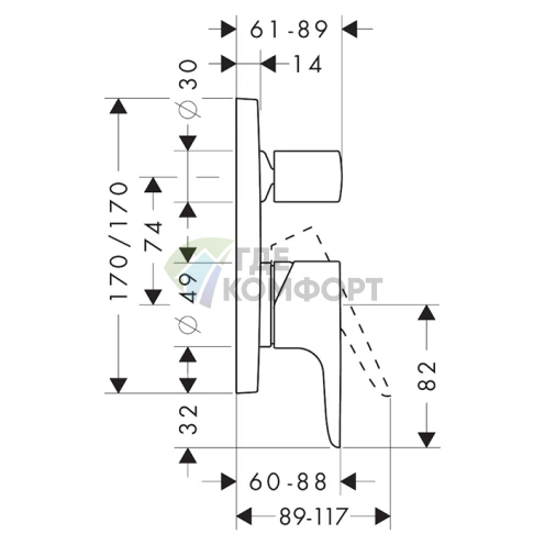 Смеситель для ванны AX Citterio M: шлифованный никель (34427820) - фото 2