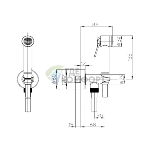 Гигиенический душ BOSSINI APICE с держателем, подводом воды и шлангом 1250 мм, белый матовый (CE4002.045) - фото 2