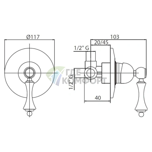 Смеситель для душа Cezares Margot со встроенной внутренней частью фото 2