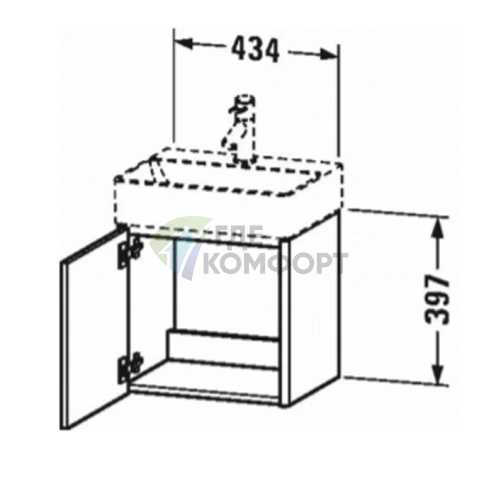 База под раковину Duravit XSquare 434x340x397 мм с левой дверцей, белый глянец для модели 073245 (XS4060L2222) - фото 2