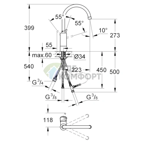 Смеситель Grohe Concetto 32666001 для кухни: однорычажный с выдвижной лейкой - фото 2