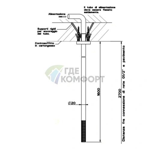 Потолочный излив GESSI 316 с дистанционным управлением, цвет Steel Brushed (54299#239) - фото 2