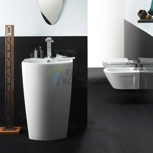 Напольная раковина GSI Norm 56x40x85 см с переливом и сливом в пол, белая - фото 1