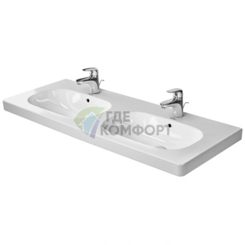 Раковина Duravit D-Code двойная накладная с переливом и 3 отв. под смеситель 1200x490 мм, белый (3481200302) - фото 1