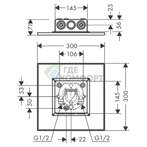 Потолочный душ AX ShowerSolution 300x300 мм с 2 форсунками в хроме (35321000) - фото 2