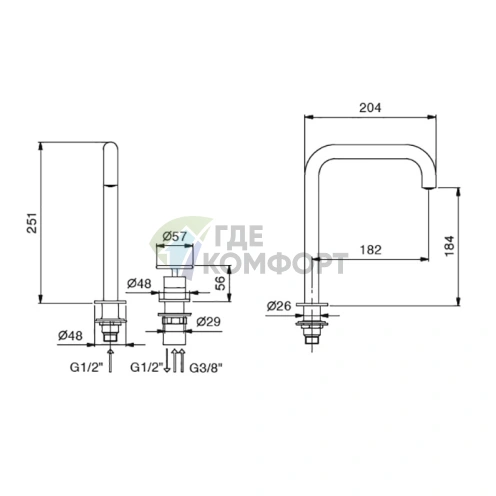 Смеситель для раковины Fantini Fontane Bianche с двумя отверстиями, матовый графит (47 P5 P107W) - фото 2