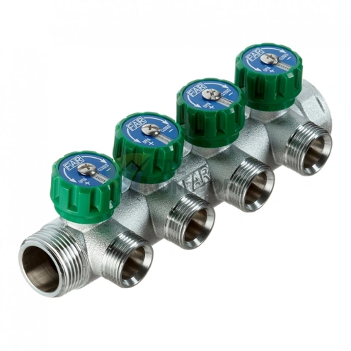 Коллектор Far (FK 3824 134) 1 ВР(г) х 4 выхода 3/4 НР(ш) ЕК х 1 НР(ш) регулируeмый (ФАР) - фото 1