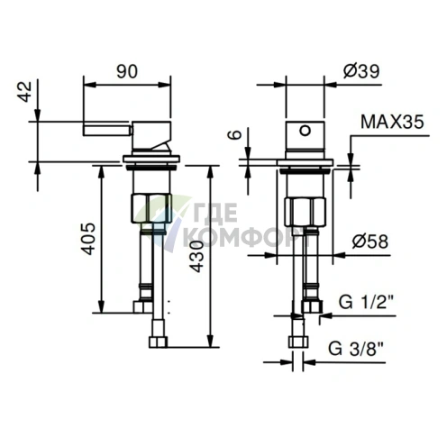 Смеситель для ванны Fantini Nostromo на борт, хром (50 02 E895) - фото 2