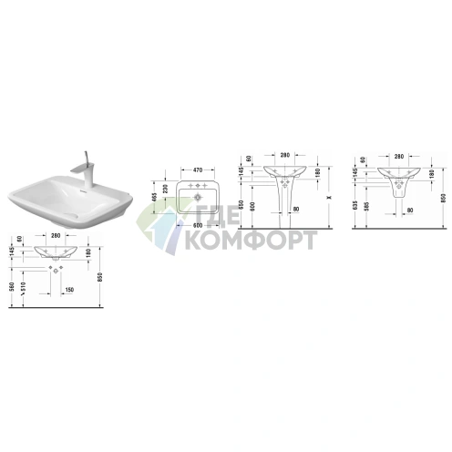 Раковина Duravit PuraVida без перелива с 1 отв под смеситель с глубокой чашей включая выпуск с керамической крышкой 600x465мм Цвет Белый - фото 2