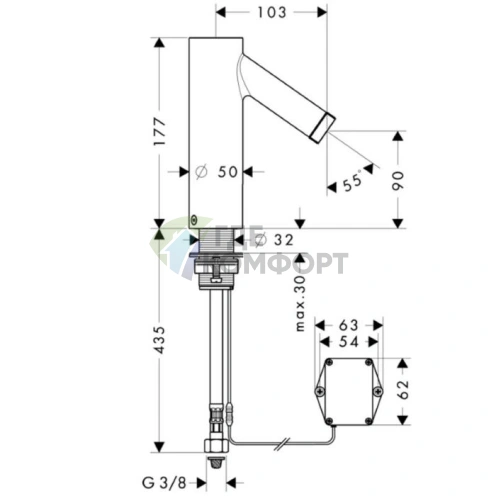 Электронный смеситель AX Starck для раковины (настенный, батарейки, хром) (10106000) - фото 2