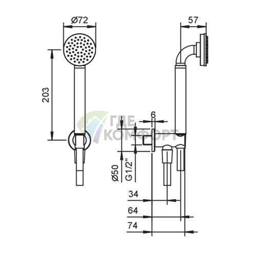 Ручная лейка Fantini Icona Classic 1/2 со шлангом 1500 мм, хром (53 02 R043) - фото 2