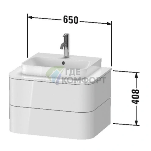 Подвесная тумба Duravit Happy D.2 Plus с 2 ящиками, 408x650x480 мм, цвет Stone Grey Satin Matt (HP496009292) - фото 2