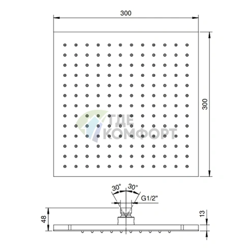 Верхний душ Fantini Mint 30x30 см, хром (86 02 8104) - фото 2
