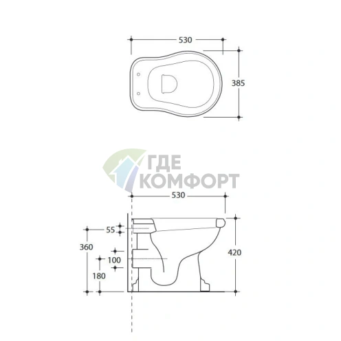 Унитаз напольный KERASAN Retro со сливом в стену, черный глянец (101104 nero) - фото 2