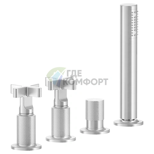 GESSI INCISO Смеситель для ванны на 4 отверстия с ручным душем и сливом-переливом, хром (58143#031) - фото 1