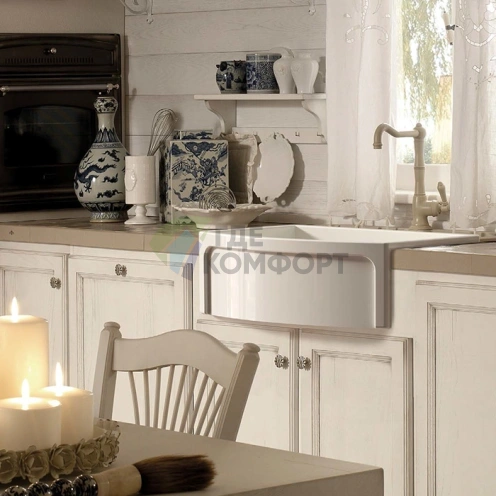 Кухонная раковина Kerasan Hannah Devon 600×530×220 мм без отверстия под смеситель, белая (544001) - фото 1