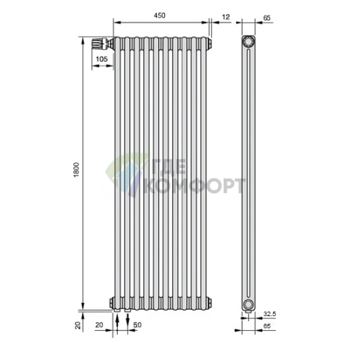 Радиатор стальной трубчатый Arbonia 2180/10 N69 твв с нижним подключением - фото 3