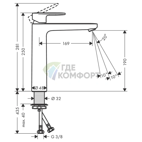 Смеситель для раковины Hansgrohe Vernis Blend однорычажный, хром (71582000) - фото 2