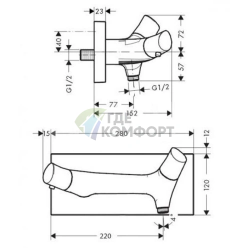 Настенный термостат для душа AX Starck Organic элегантный хром (12602000) - фото 2
