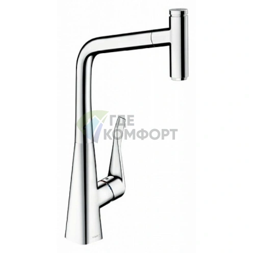 Смеситель для кухни Hansgrohe Metris Select M71 с выдвижным изливом и кнопкой включения воды, хром (14884000) - фото 1