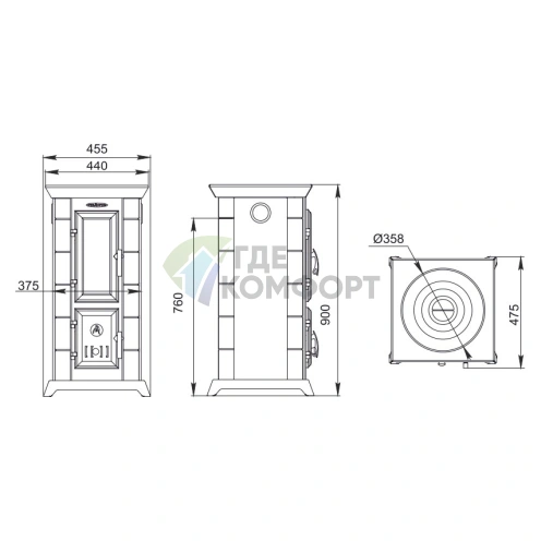 Печь отопительная Термофор Статика Тетра черная бронза фото 3