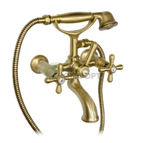 Смеситель для ванны Nicolazzi Nuova Brenta настенный с двумя ручками и душевой лейкой в бронзе (2501BZ) фото 1