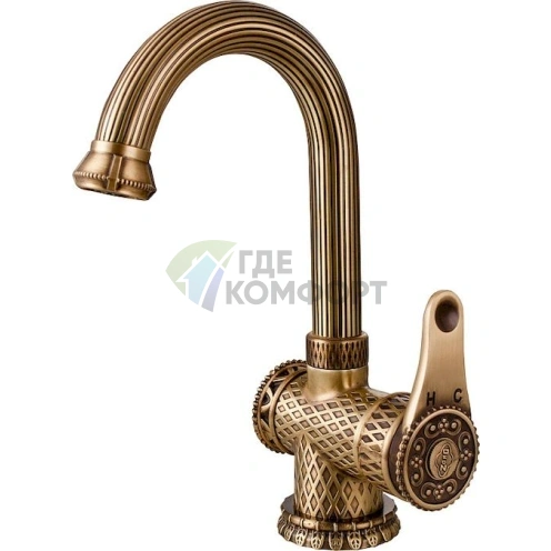 Смеситель Zorg Antic A 411U-BR для раковины с высоким изливом и матовым черным покрытием - фото 1