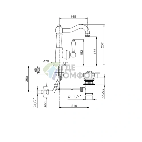 Однорычажный смеситель для раковины Nicolazzi El Capitan с донным клапаном в бронзовом цвете (3452BZ75C) - фото 2